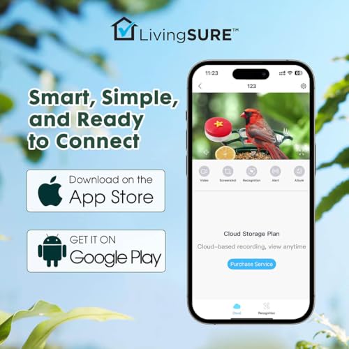 2-in-1 Smart Bird Feeder with Camera Outdoor Solar Powered Smart | Birdfeeder Live Stream Video Camera with AI Recognition for Outside Wild Birds Garden Decor - Bird Lover Gifts by LivingSURE
