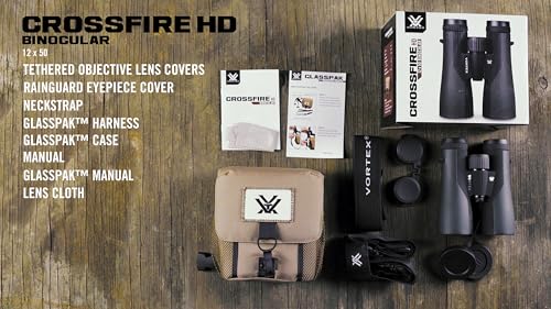 Vortex Crossfire HD 12x50 Binoculars | HD Optics, Tripod Adaptable, Waterproof, Fogproof, Shockproof, Included GlassPak Harness - Unlimited, Unconditional Warranty - color: Green, size: 12x50