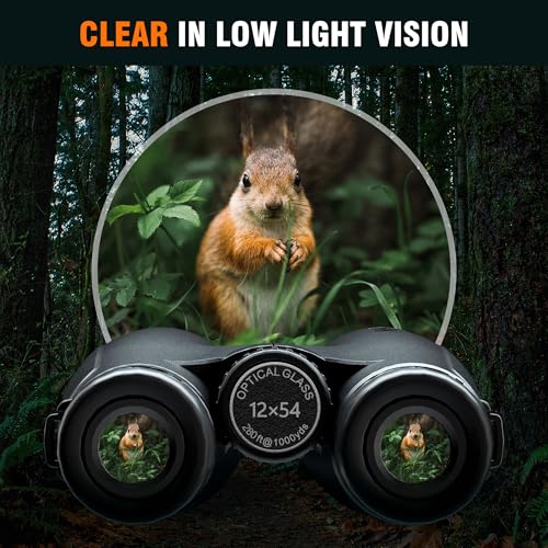 12x54 Binoculars for Adults High Powered - Large Eyepiece & Waterproof | BAK4 Prism, Clear Low Light Vision, Easy Focus, for Bird Watching, Wildlife, Cruise, Travel, Hunting, Outdoor Sports - size: 12x54