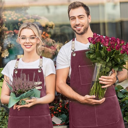 Hongsome Cotton Canvas Cross Back Apron for Art Painting Garden Chef Bartender Work,Women Men 3 Pockets Waterproof M-XXL - color: Purple