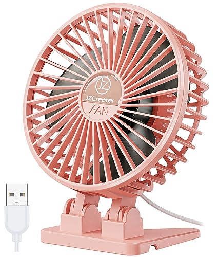 JZCreater USB Desk Fan, Portable Mini Fan, 3 Speeds Desktop Table Cooling, Plug in Power, Rotation Strong Wind, Quiet Personal Small Fan for Home Desktop Office Travel Bedroom, Pink - color: Pink Black