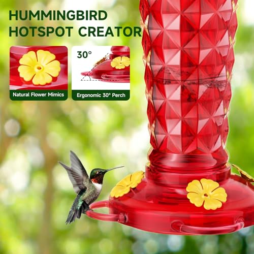Glass Hummingbird Feeders for Outdoors 13 Oz 2-Pack Ant&Bee Proof | Red Hummingbird Feeder with Wide Mouth for Easy Cleaning, Leak-proof Nectar Feeders, Garden Backyard Décor Gifts for Women - color: Red, size: 2 Pack