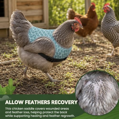 Chicken Saddle for Hens, Adjustable Hen Apron Back Protector for Protection Feather Regrowth, Waterproof Breathable Chicken Clothes with Straps, Apron for Medium to Large Hens Saddle（Light Blue） - color: Light Blue
