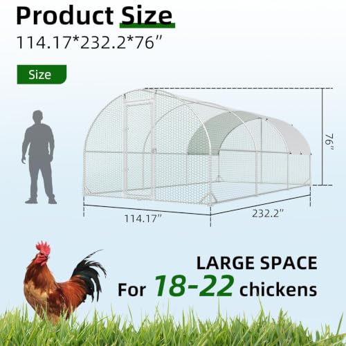 4ever2buy Metal Chicken Coop, 10x20 FT Walk-in Chicken Run Pen Poultry Cage, Water-Resistant & Anti-UV Cover, Large Chicken Coop for 18-22 Chickens - size: 231.6"L x 114.0"W x 76.0"H