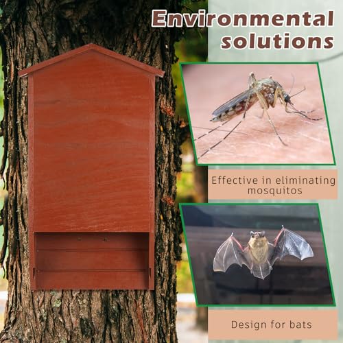2 Pack Bat House for Outdoor,Red Brown,Large,2 Chamber-pr | Large Cedar Wood Weatherproof Bat Boxes for Outside Trees, Dual Chamber Shelter with Grooved Landing for Backyard Roosting - color: Red Brown, style: 2 Chamber-pr