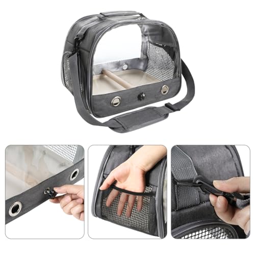 Small Bird Travel Carrier Cage Portable Bird Parrot Parakeet Cockatiel Travel Carrier Bag Lightweight Birds Backpack with Standing Perch and Stainless Tray for Vet Visit Side Access Window - color: gray