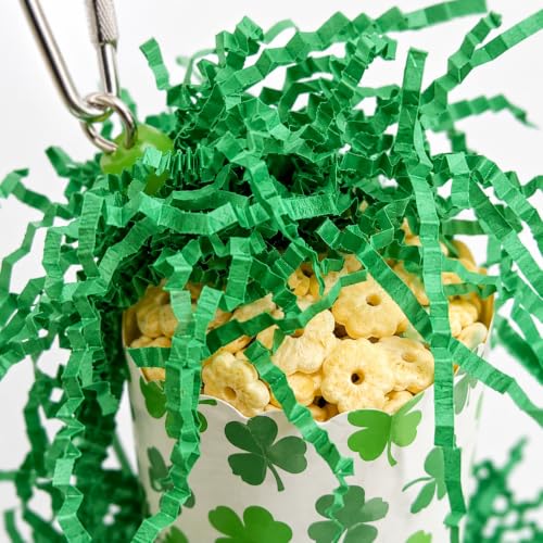 Bonka Bird Toys 2778 Shamrock Sola Cup 7" x 3" Cardboard and Natural Sola Atta Ball Bird Foraging and Chew Toy with Crinkle Paper and Quick Link for Parakeet Cockatiel Conure Quaker - size: Pack of 1