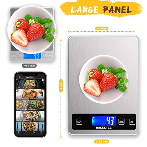 BACK KTCL''Cooking Master' 22lb Digital Kitchen Food Scale | Measures in Grams and Ounces for Weight Cooking Baking,1g/0.1oz Precise Graduation,Stainless Steel and Tempered Glass