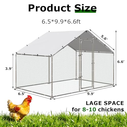 BOSSIN Bold Chicken Coop Run Large Metal Chicken Pen Outdoor, Chicken Runs for Yard with Cover, Poultry Cage Spire Shape Coop, Heavy Duty Walkin Waterproof and Anti-UV Cover for Rabbits - size: 78.0"L x 118.1"W x 76.8"H
