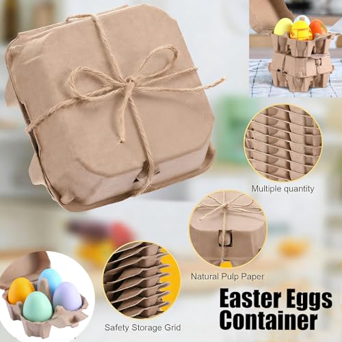20 Pack Half Dozen Egg Cartons with Jute Twine，Cheap Bulk Empty Natural Pulp Eashter Eggs Storage Case，4 Count Square Eggs Cardboard Tray Holder for Family Farm Market Farm Storing