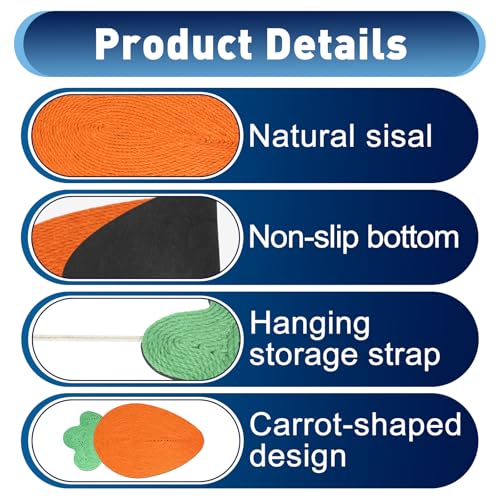 Rabbit Scratching Pad - Carrots, Natural Sisal Rabbit Pad for Claw and Teeth Care, Chewing, Sleeping and Nesting, Bunny Scratch Mat for Most Small Animals - Indoor & Cage