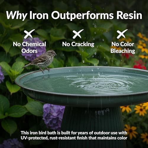 Sunnydaze Modern Bird Bath for Outside, Iron, 23” H, Green Glaze | UV & Rust-Resistant Matte Finish, Durable Iron,1 Gal Water Cap, Outdoor Birdbath for Garden, Pedestal Bird Bath with Bowl - color: Green Glaze