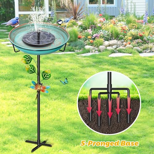 Metal Bird Bath for Outside, 35.4In Vintage Freestanding Garden Birdbaths & Birdfeeder with Upgraded 5 Prongs Base, Bird Baths Feeder Water Bowl for Outdoors Patio Yard Lawn Art Decor (Retro Green) - color: Retro Green