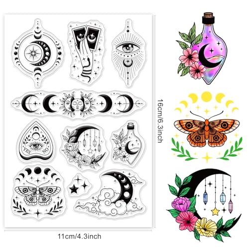 Moon Clear Silicone Stamps - Transparent Rubber Stamps for DIY Embossing, Card Making, Album & Paper Crafts - color: Moon and Divination