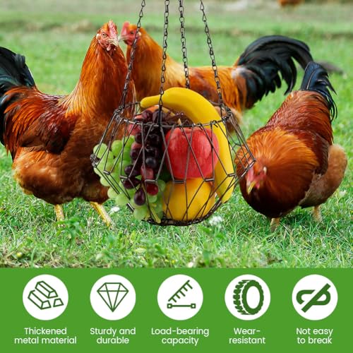 Hanging Chicken Feeder, 9.2 inches Large Poultry Vegetable Fruits Feeder Basket with 4Pcs Hanging Stainless Chain, Veggie Treat Ball for Chicken,Hens,Duck,Rabbit Coop(Size:1pc) - size: 1pc