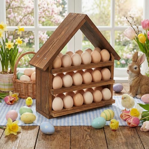 Wooden House Egg Holder Countertop,36 Hole,No Door,Brown | 3 Tier, Pull out Fresh Egg Storage, Eggs Racks Basket, Counter Egg Organizer, Farmhouse Kitchen Deocrations Gift - color: Brown, size: 36 Hole, style: No Door
