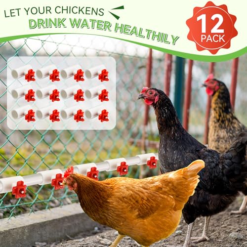 Enhon 12 Pack Chicken Water Nipples, DIY Auto Watering System 1/2" PVC Tee | Horizontal Side Mount Poultry Water Nipple Waterer Drinker and for Ducks Quail and Other Poultry