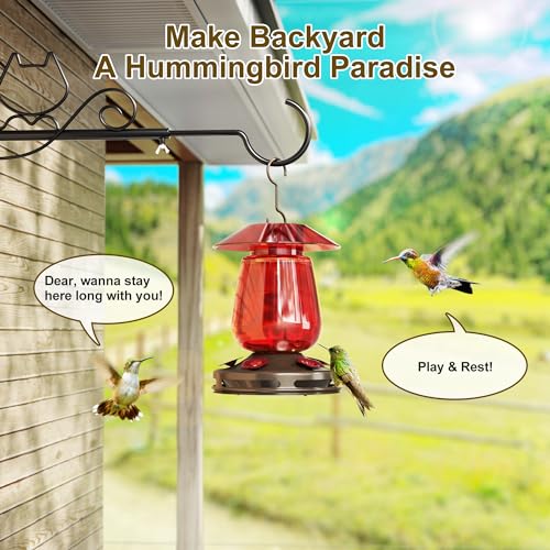 Auslar Glass Hummingbird Feeder for Outdoors, 16 Oz Bird Nectar Feeder, Red | Ant Moat & 5 Feeding Ports, Durable Glass, Ant and Bee Proof, Leakproof, Easy Clean and Fill, Garden Hanging Decor - color: Red