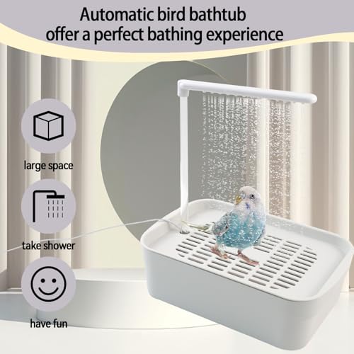 PINVNBY Automatic Bird Bath with Pump,Parrot Bathtub Shower Parakeet Bath Box with Cage USB & Power Plug Water Circulated Controller for Cockatiel Lovebird Conure Budgie(White) - color: 【White】