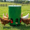 Green Chicken Feeder and Waterer Set-4 Gal/39.8 LB, Metal Chicken Feeders No Waste with 4 Cups, 4 Feeder Ports, Lid, Portable Gravity Chicken Feeder Automatic for Outdoors & Poultry