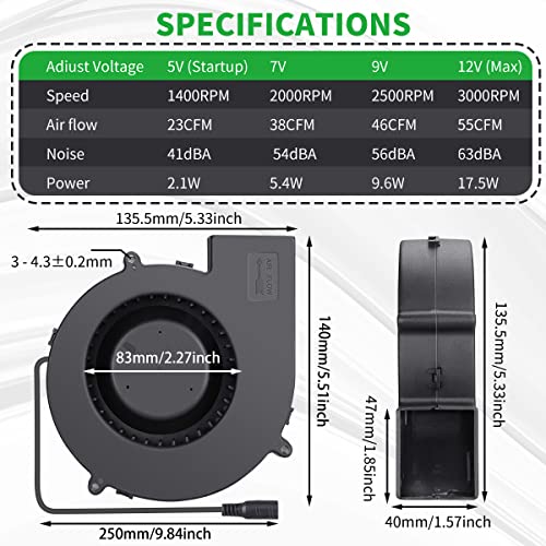 140mm x 40mm Small Centrifugal 12V Squirrel Cage Big Airflow Blower | Dual Ball Bearing, AC 110V-240V Variable Speed Controller, DIY Inflatable/Replacement/Cooling/Ventilation/Exhaust Projects - style: 140mm X 40mm