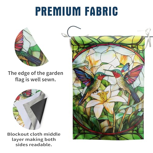 Stained Glass Hummingbird House Flag 28x40 Double Sided Large Decorative Flags For Outside Spring Floral Garden Flag Summer Flower Yard Flags for Lawn Porch Patio Decor - color: floralhummingbird