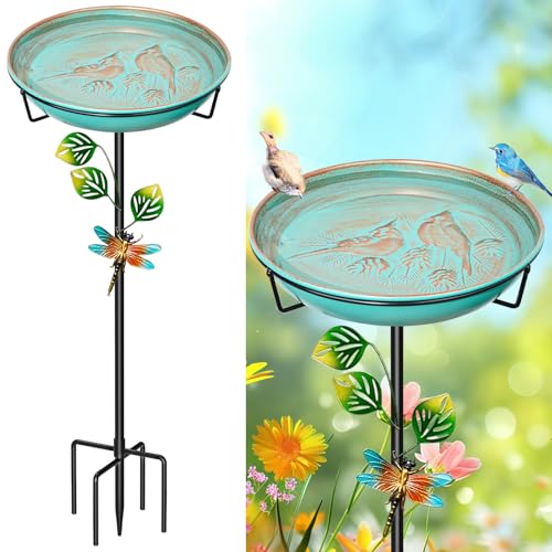 Metal Bird Bath for Outside, 35.4In Vintage Freestanding Garden Birdbaths & Birdfeeder with Upgraded 5 Prongs Base, Bird Baths Feeder Water Bowl for Outdoors Patio Yard Lawn Art Decor (Retro Green) - color: Retro Green