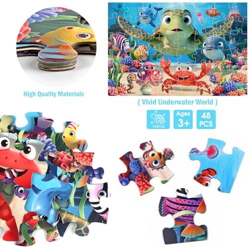 Jumbo Floor Puzzle for Kids, 48 Piece Animal Sea Turtle Puzzle Ages 3-8 | Extra-Thick Easy-Grip Pieces Form a 35.4 x 23.6-Inch Underwater Scene,Preschool Learning Educational Gift for Boys and Girls