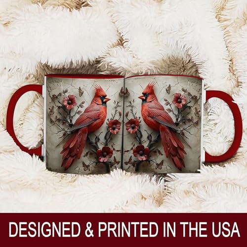 Cardinal Bird Coffee Mug, 11oz Ceramic Red with Songbird and Flower Design, Gift for Women, Nature Lovers, Birthdays, Tea, Coffee, Hot Chocolate Lovers, Artistic and Elegant (Red Cardinal Bird) - color: Cardinal Bird