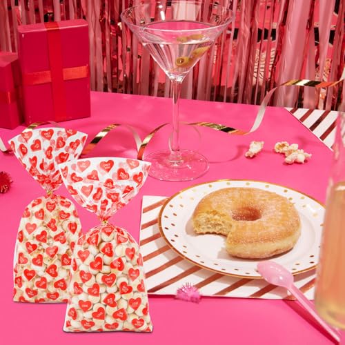 Valentines Treat Bags, 100 PCS Valentines Goodie Bags, Valentines Day Plastic Goodie Candy Goody Cookie Favor Ziplock Cellophane Treat Bags for Classroom Party Small Mini Valentines Gift Bags Bulk - color: 100pcs-Valentine bags