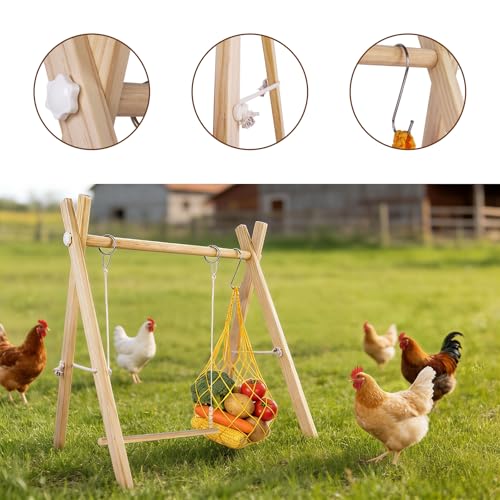 Chicken Perch & Swing Set for Coops, Wooden Roosting Bars with Feeding Net, Easy Assemble Chicken Coop Accessories for Backyard Poultry
