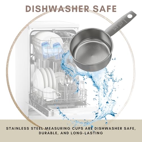 1/2 Cup Stainless Steel Measuring Cup | Sturdy Metal 125 ml | 125 cc | 4 oz | Single Cup for Wet and Dry Ingredients | Great for use as 1/2 Cup Dog Food Scoop - 1 PK - size: 1/2 Cup