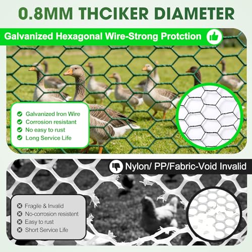 Chicken Wire for Floral Arrangements, 16x394in Chicken Wire Fencing, Green | Hexagonal PVC Coated, Metal Poultry Wire Netting for Craft, Outdoor Plants - size: 16x294 inch
