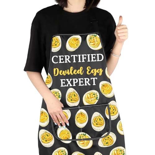 VAMSII Deviled Eggs Lover Gift Certified Deviled Egg Expert Apron With Pockets Egg Enthusiast Kitchen Gift