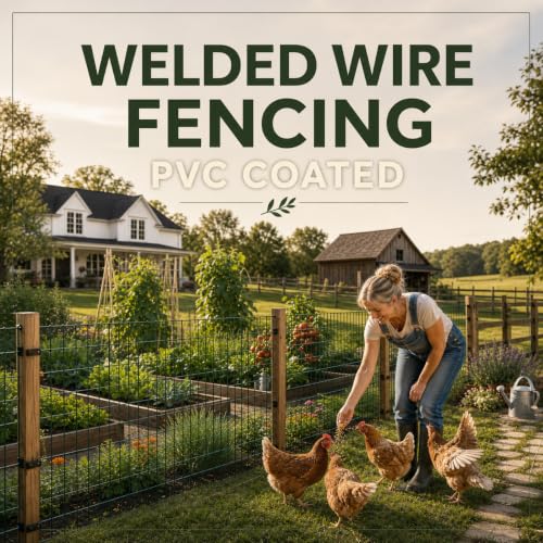Black PVC Coated Welded Wire Fence 24 Inch x 100 Foot, 2 Inch x 3 Inch 16GA Green - color: Green, size: 24"×100'