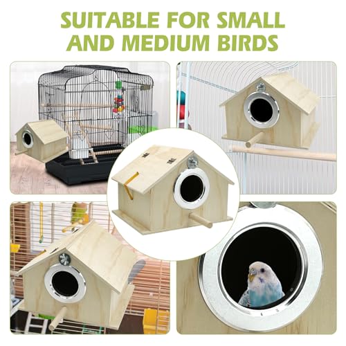 kathson Parakeet Nest Box Bird Nesting House Parrot Breeding Mating Box for Lovebirds Cockatiel Budgie Finch (10.1''x8.5''x7.3'')