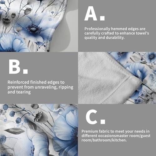 Watercolor Flowers Hand Towels, 14x28 Inch Blue Poppy Floral Butterflies Absorbent Soft Dish Cleaning Wash Cloth Tea Towels for Kitchen Bar Bathroom Spring Summer Home Decor - color: Blue Flowers Poppy