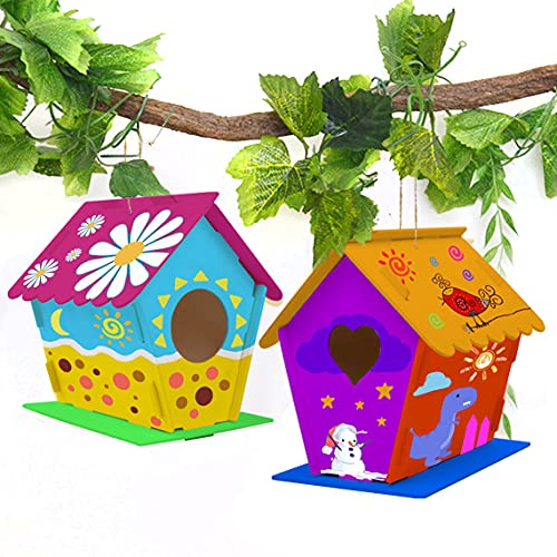 hapray 2 Pack Bird House Kits for Kids, DIY Birdhouse Kit Build and Paint - color: 2 Pack Bird House