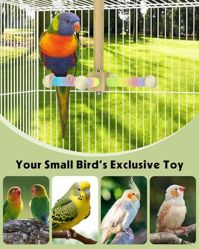 Pawfly 360° Rotating Bird Perch Toy, Interactive Spinning Bird Stand Parrot Perch, Natural Wooden Chew Toy for Small Birds, Cockatiel Toy, Parakeet Toy, Bird Toys for Parakeets, Bird Cage Accessories