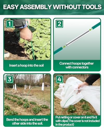 50 PCS Rust-Free Garden Hoops for Raised Beds With Garden Netting Clips | PVC-Coated Greenhouse Hoops, Garden Tunnel Hoops Kit, Plant Support for Row Cover, Netting, Shade Netting, Frost Protection - size: 50PCS
