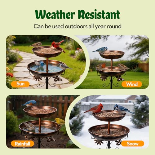 Bird Bath for Outside 45.3In Freestanding Double Birdfeeder for Outdoors