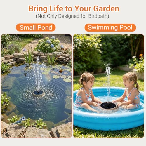 Upgrade Solar Fountain for Bird Bath Granite Rock Solar Water Fountain Pump with 6 Nozzles for Hummingbird Birdbath Lawn Fish Tank and Aquariums, High Efficiency & Anti-Clogging