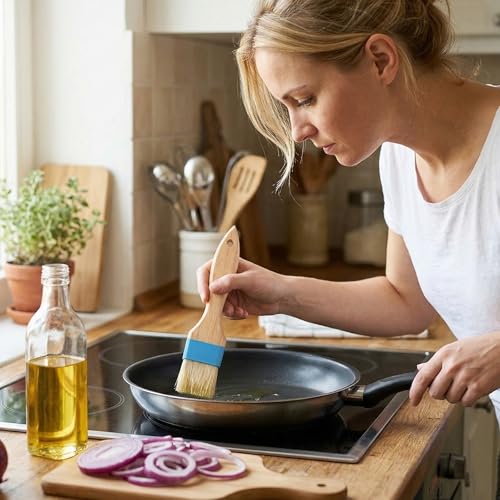 2 PCS 1.5 Inch Natural Bristle Pastry Brush, Pastry Basting Brush Heat Resistant Wooden Handle Butter Brush, Basting Brush for Cooking, BBQ, Baking, Egg Wash, Oil, Blue
