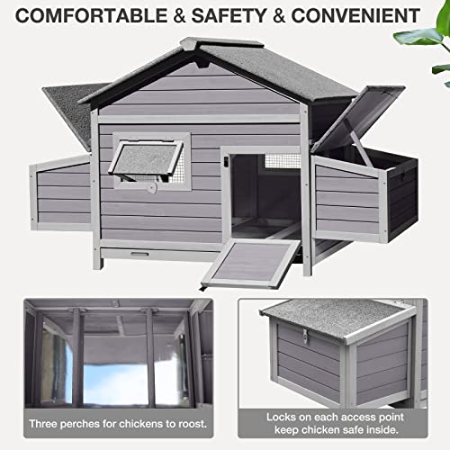 Large Chicken Coop Expandable Chicken House for Outdoor with Two Nesting Box, Leakproof Pull-on Tray and UV-Resistant Roof Panel
