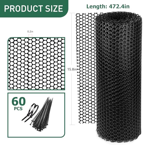 15.7 in x 39.3 FT Black Chicken Wire mesh,Comes with 60 Twist Ties,Plastic Chicken Wire Fencing,Poultry Netting,Poultry Fence,Chicken Wire for Crafts,Plastic Garden Fencing,Floral Chicken Wire - size: 15.7IN*39.3FT