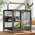VIVOHOME 19 Inch Wrought Iron Travel Bird Cage for Cockatiel Parakeets | Bird Travel Carrier Cage with Wooden Handle/Perch, Slide-out Tray for Small Parrots Conures Lovebirds Canaries Finches, Black - color: Black