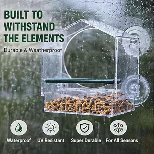 Window Bird Feeder with Strong Suction Cups, Clear Bird Feeder | Removable Seed Tray Clear Acrylic Bird Feeder for Window