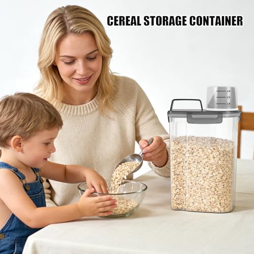 2 Pack 3 Lbs Pet Dog Cat Food Bird Seed Storage Containers for Travel -Grey | Airtight 5 Lbs Rice Dispenser Flour Container Keep Fresh Portable Cereal Oatmeal Holder Large Pour Spout Measuring Cup Handle - color: Grey-3L 2Pack