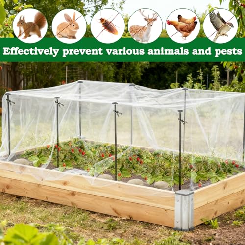 Metal Garden Netting Kit, 8 Pack 2.6ft Raised Garden Bed Net Support Stakes with 13×10ft Fine Mesh Insect Netting 16pcs Clips Bird Barrier Screen Cover for Protect Plant Vegetable Row from Animals Bug - color: 8 Poles With 10×13 Ft Netting