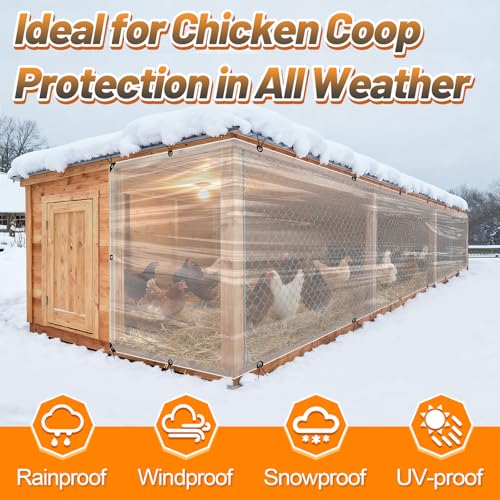 2pcs 4x13ft Chicken Coop Covers Accessories for Winter - Easy to Install Waterproof Chicken Run Tarp with Elastic Cords & Ropes - size: 4x13ft
